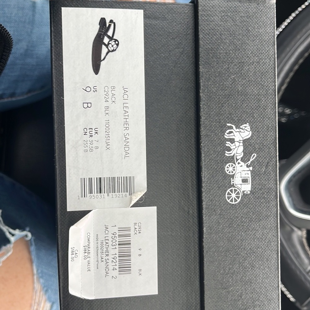 NIB black leather coach sandals.Women’s size 9. Never been worn.Smoke free home